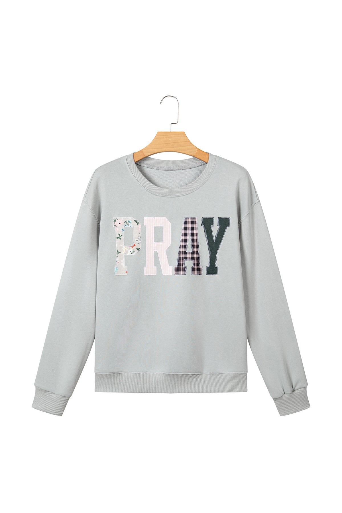 Coffee Floral Buffalo Plaid Striped Embroidered Patch Western Pullover Sweatshirt