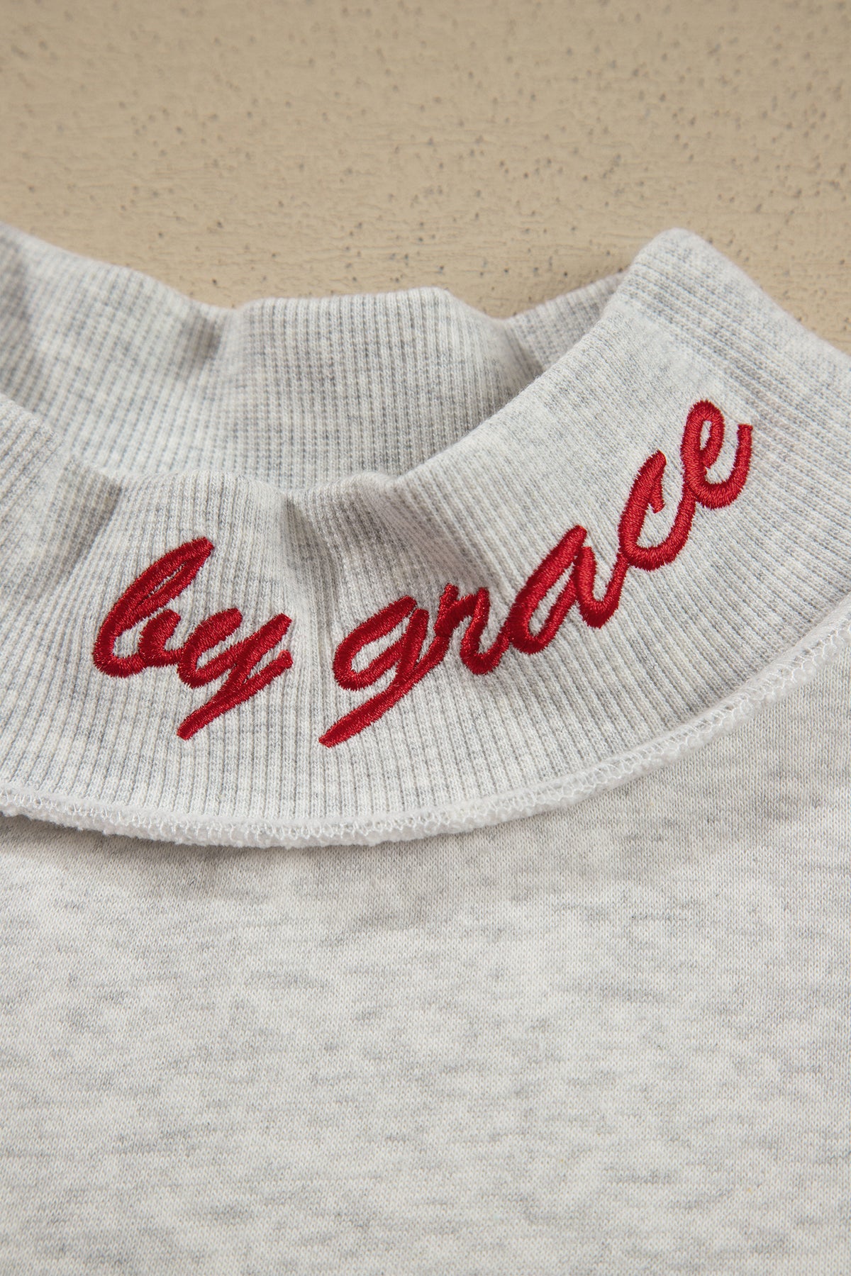 Gray Saved By Grace Embroidered Detail Letter Graphic High Neck Sweatshirt
