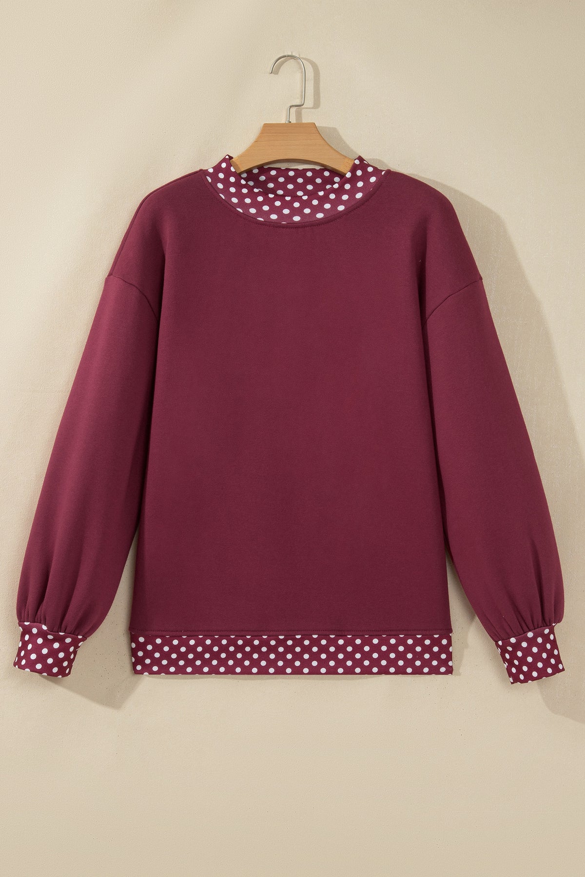 Racing Red Colorblock Polka Dot Contrast Trim Oversized Sweatshirt