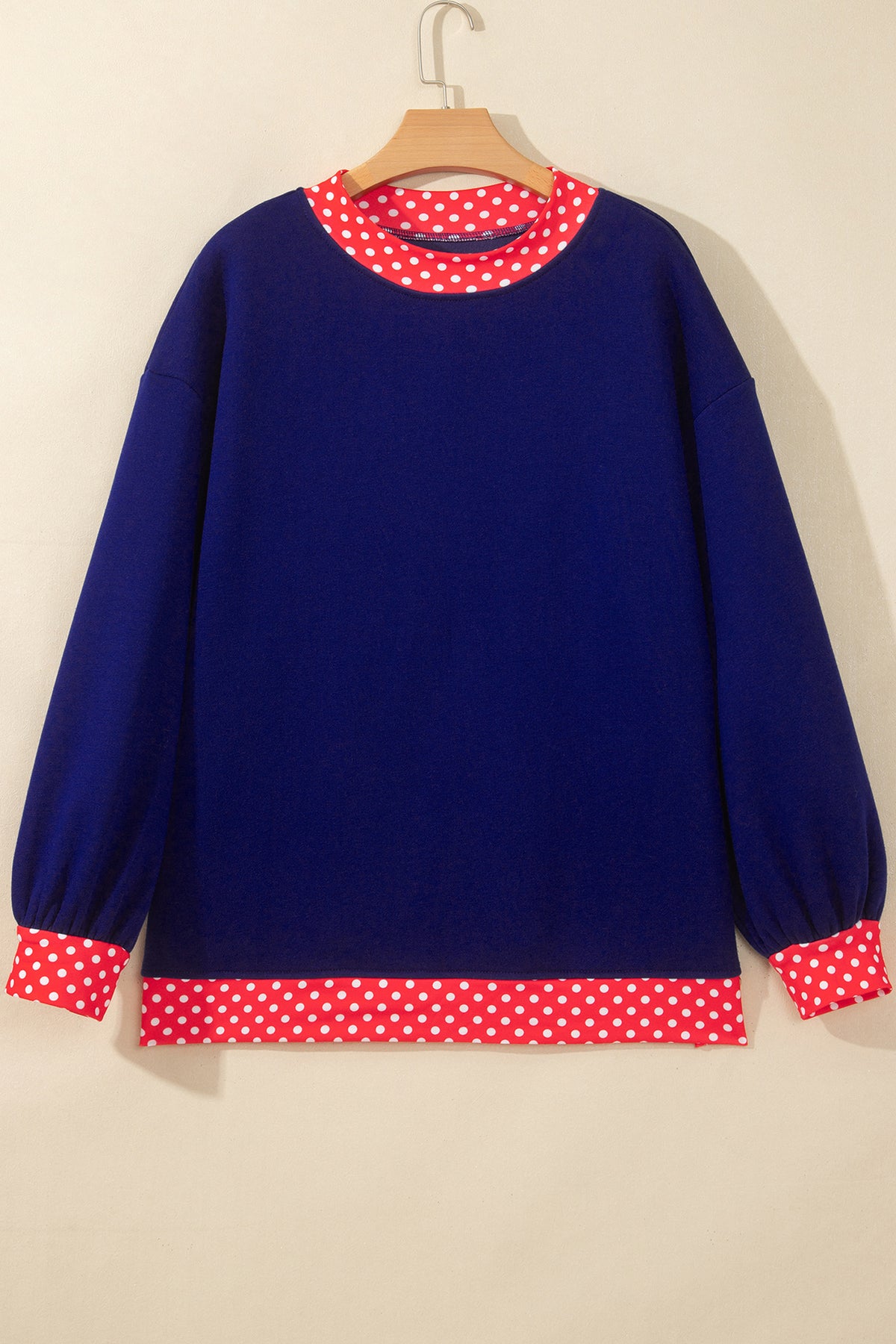 Racing Red Colorblock Polka Dot Contrast Trim Oversized Sweatshirt