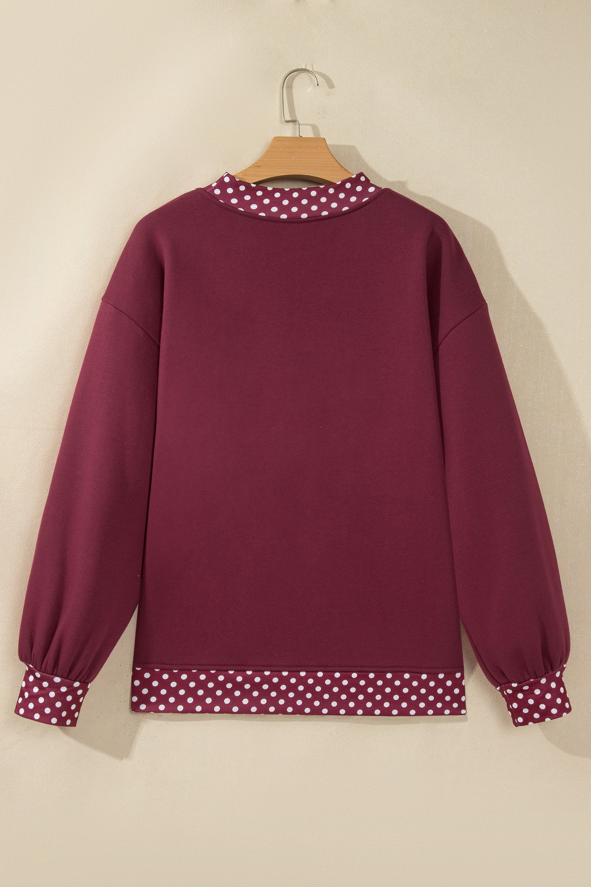 Racing Red Colorblock Polka Dot Contrast Trim Oversized Sweatshirt