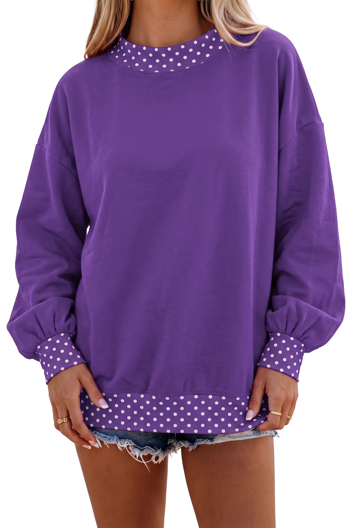 Racing Red Colorblock Polka Dot Contrast Trim Oversized Sweatshirt