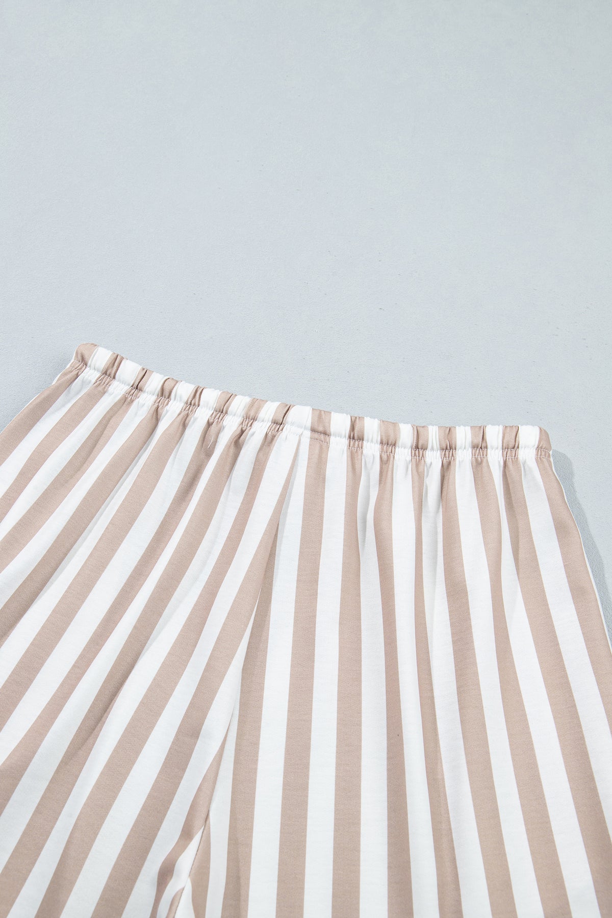 Smoke Green Striped Color Block Pullover Top Drawstring Shorts Set