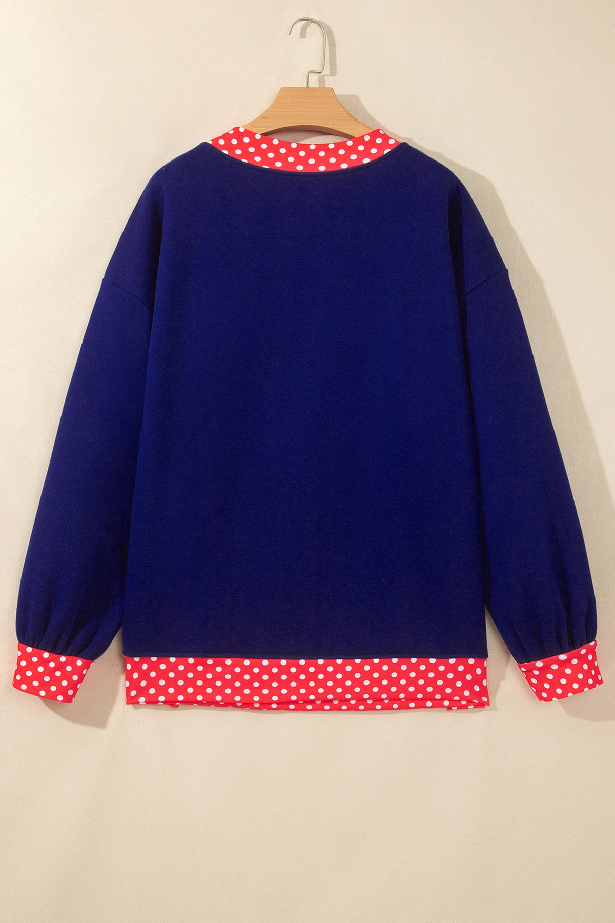 Racing Red Colorblock Polka Dot Contrast Trim Oversized Sweatshirt
