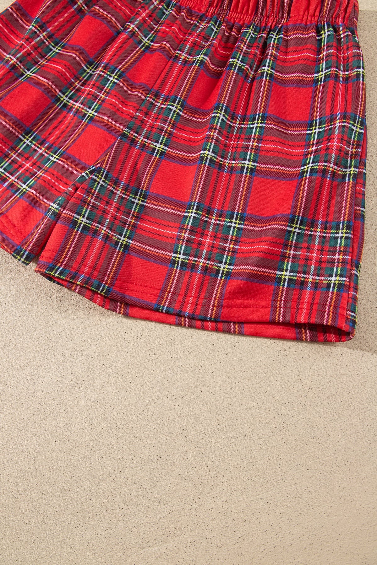 Multicolour Plaid MERRY Holiday Long Sleeve Top and Shorts Set
