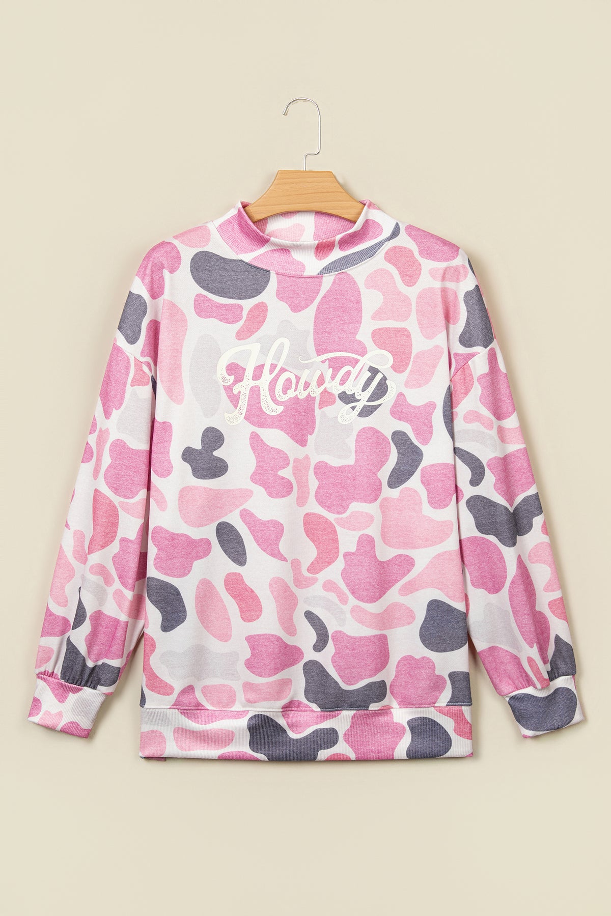 Multicolour Camo Print Howdy Western Style Baggy Pullover Sweatshirt