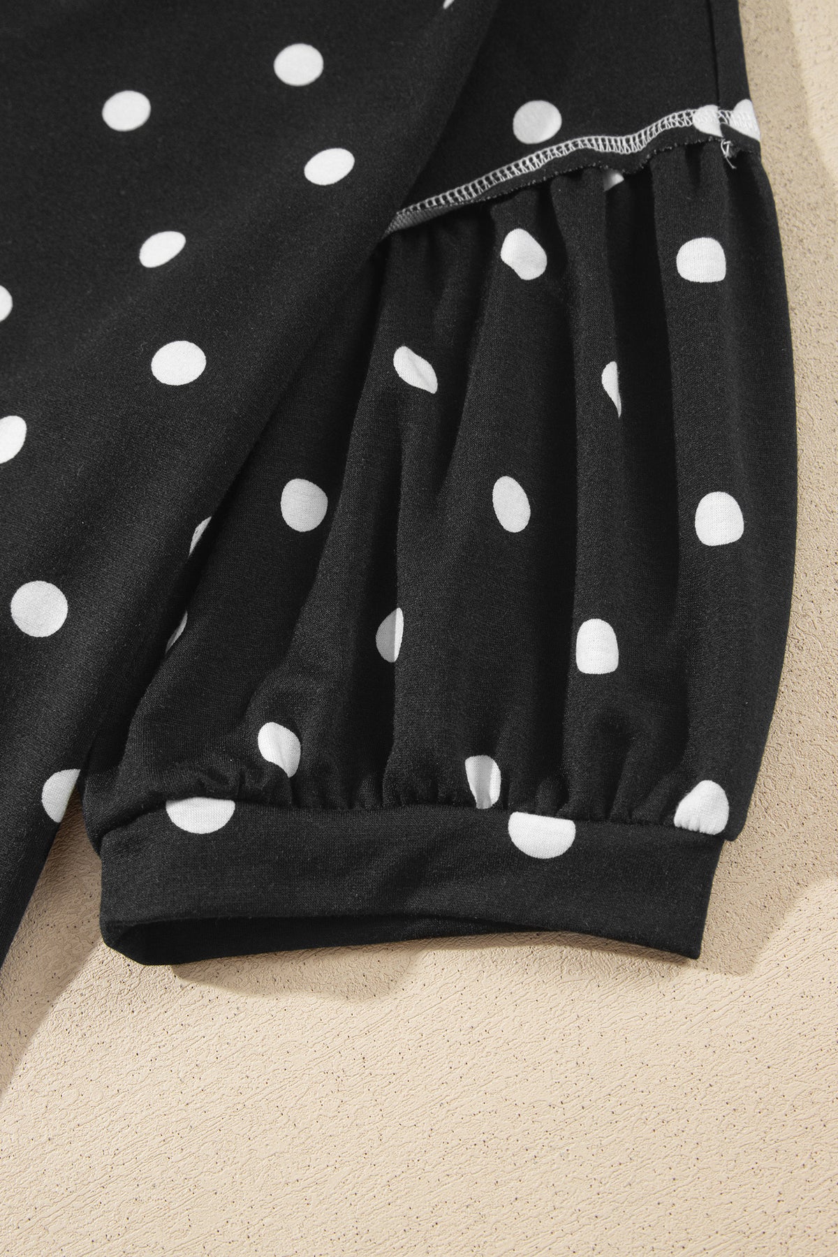 Beige Polka Dot Half Sleeve Loose Top Elastic Waist Casual Pants Set