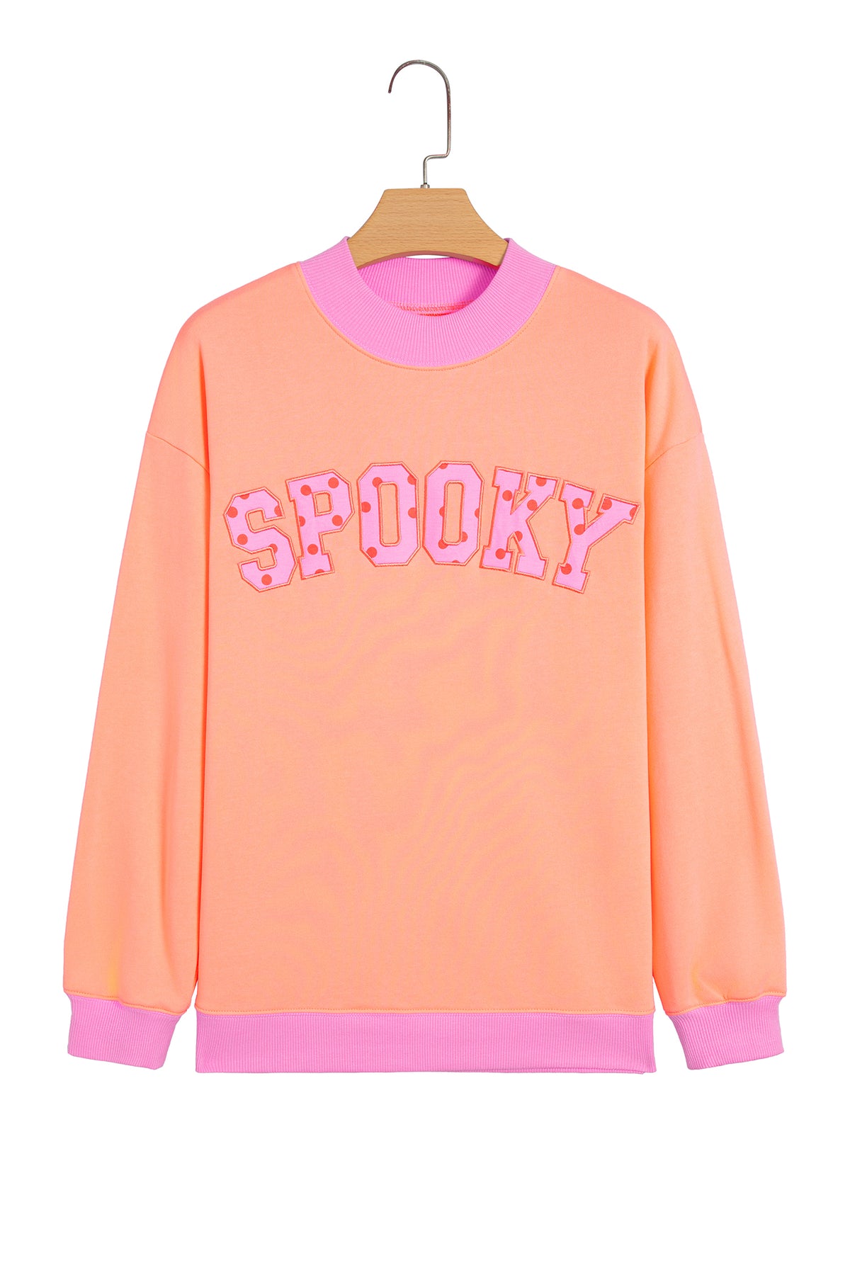 Grapefruit Orange Polka Dot Letter Graphic Colorblock Tunic Sweatshirt
