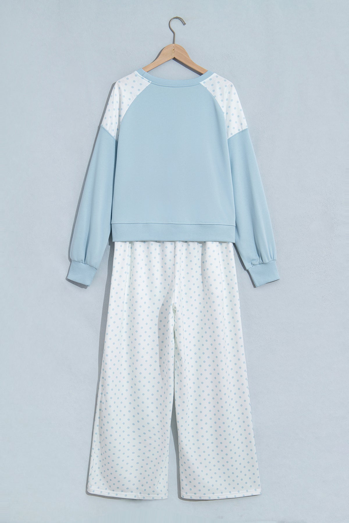Pink Polka Dot Patchwork Colorblock Long Sleeve Casual Two Piece Pants Set