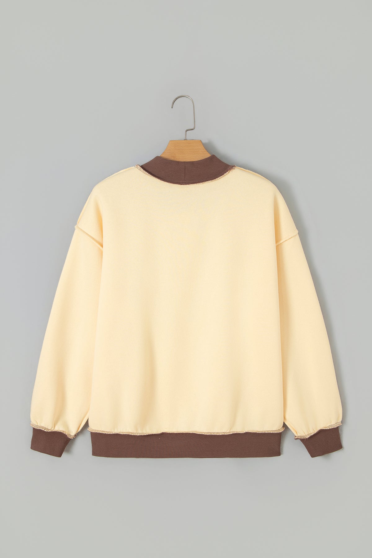 Beige Saved By Grace Print Color Block Mock Neck Oversized Sweatshirt
