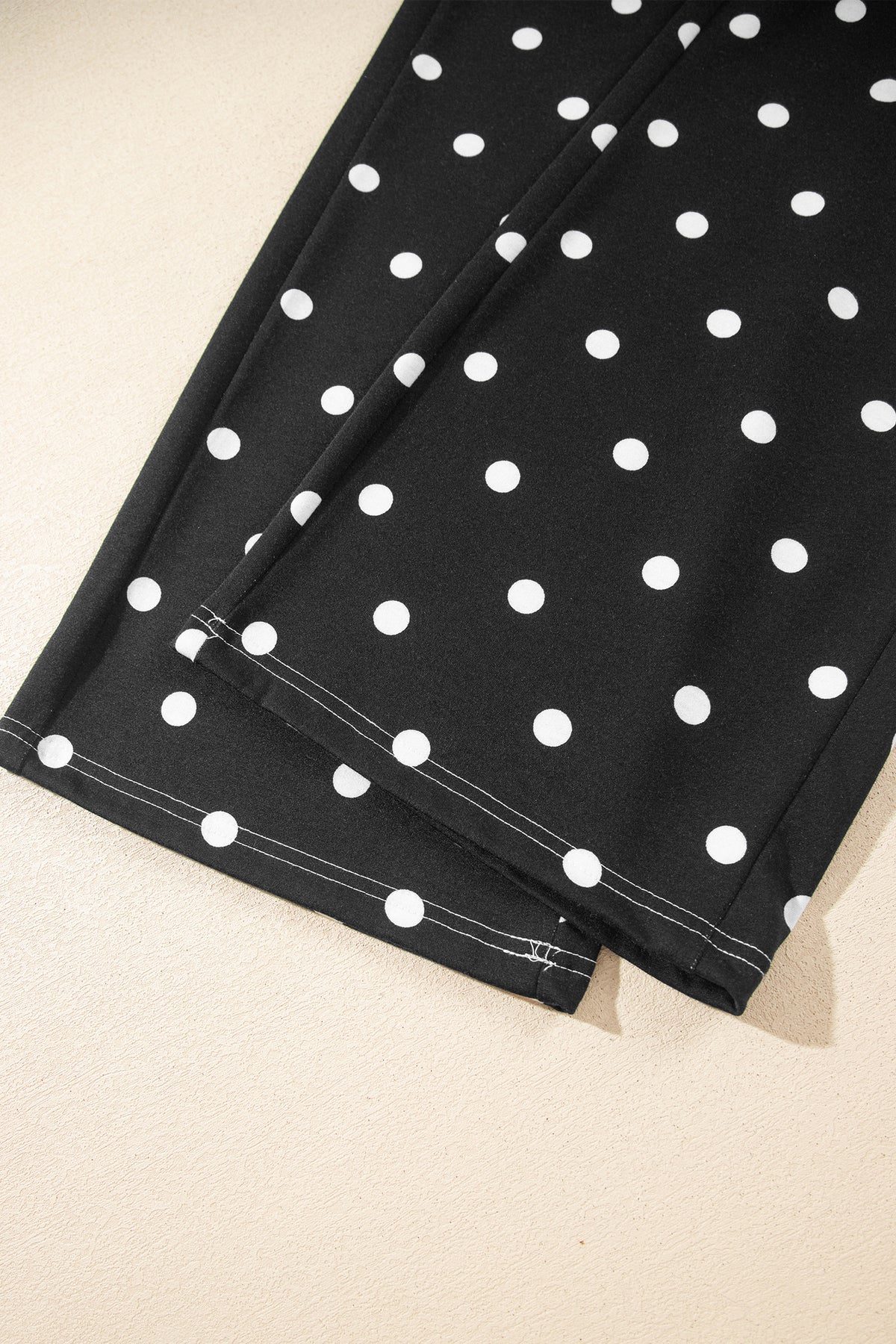 Beige Polka Dot Half Sleeve Loose Top Elastic Waist Casual Pants Set