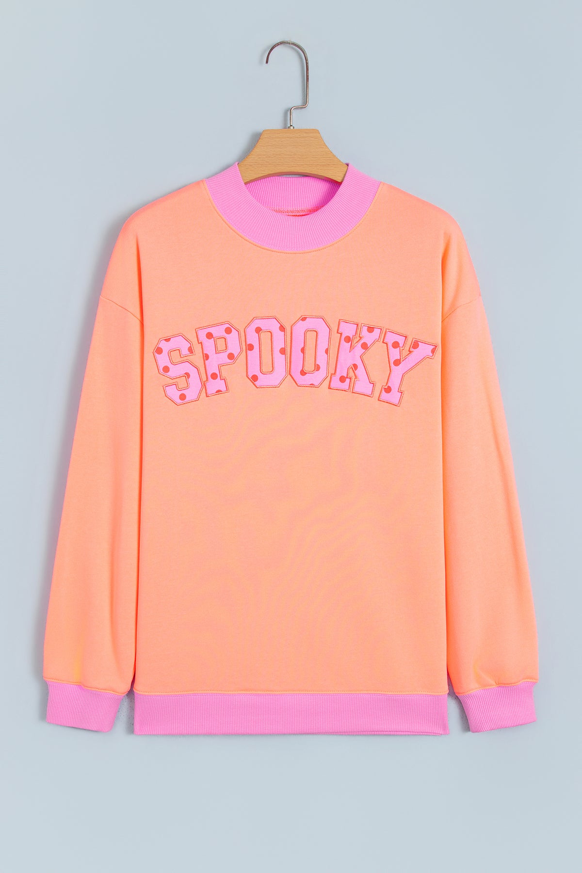 Grapefruit Orange Polka Dot Letter Graphic Colorblock Tunic Sweatshirt