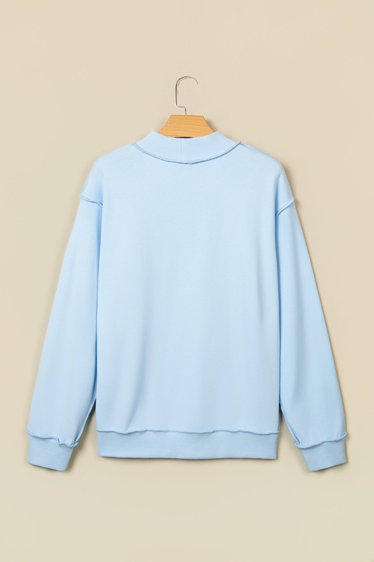 Mist Blue Jesus Saves Slogan Print Stand Neck Baggy Sweatshirt
