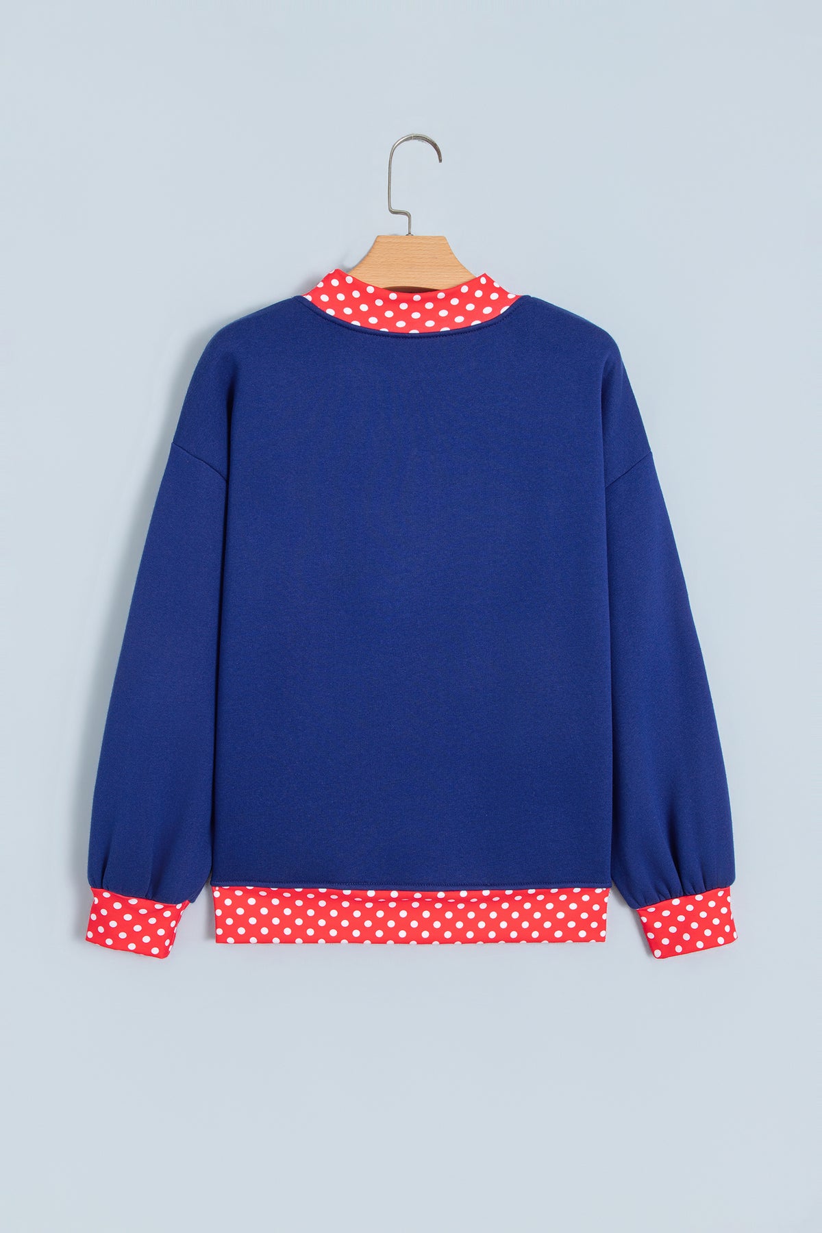 Grapefruit Orange Polka Dot Letter Print Contrast Trim Mock Neck Sweatshirt
