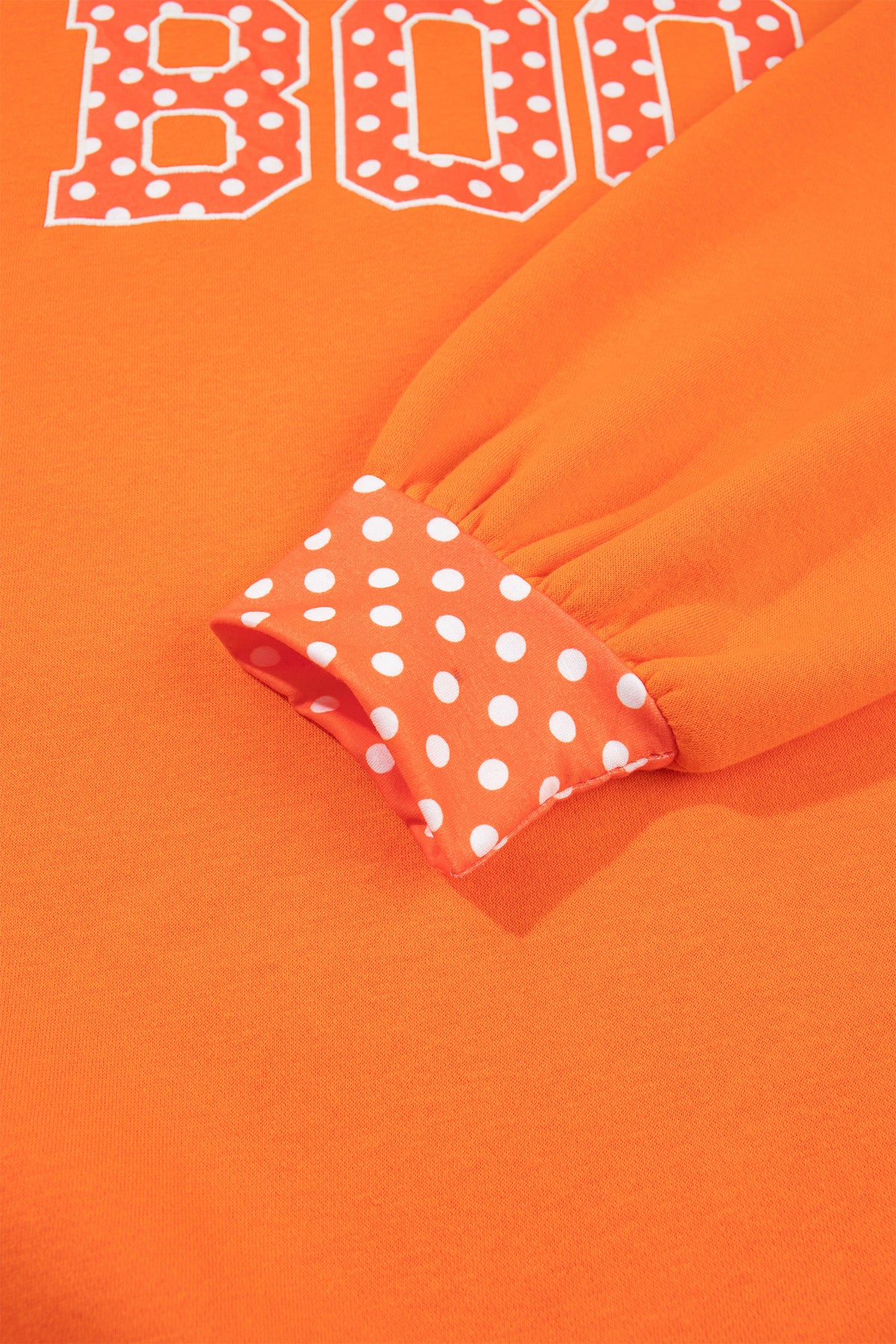 Grapefruit Orange Polka Dot Letter Print Contrast Trim Mock Neck Sweatshirt