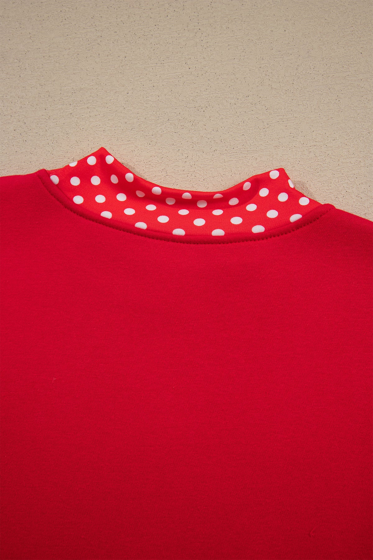 Grapefruit Orange Polka Dot Letter Print Contrast Trim Mock Neck Sweatshirt