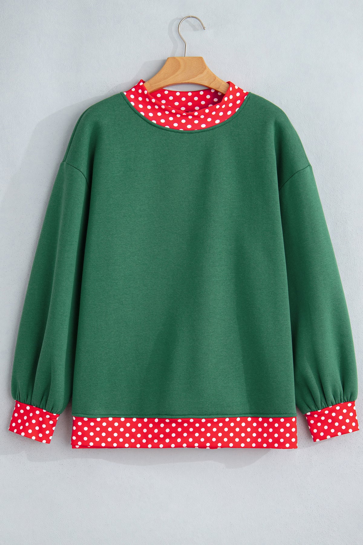 Racing Red Colorblock Polka Dot Contrast Trim Oversized Sweatshirt