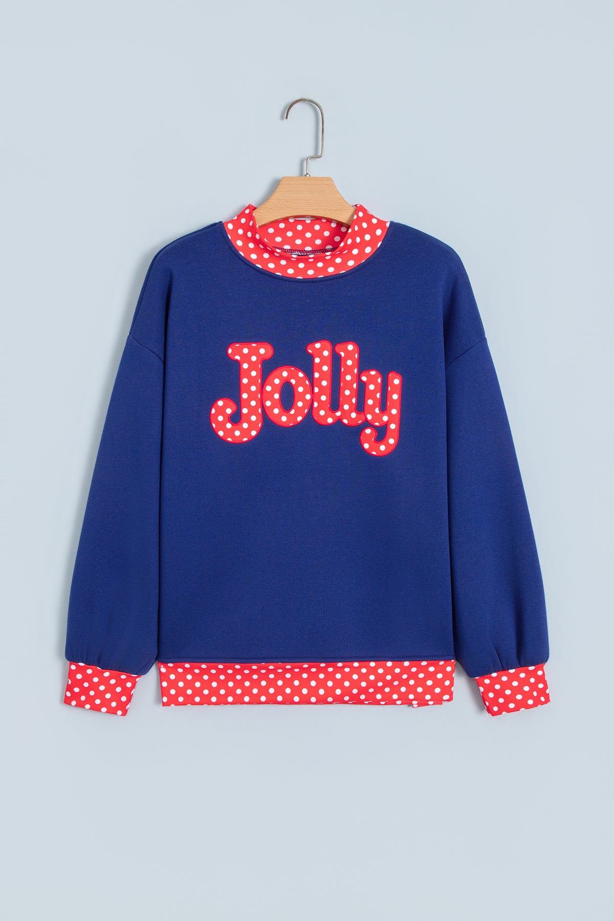 Grapefruit Orange Polka Dot Letter Print Contrast Trim Mock Neck Sweatshirt