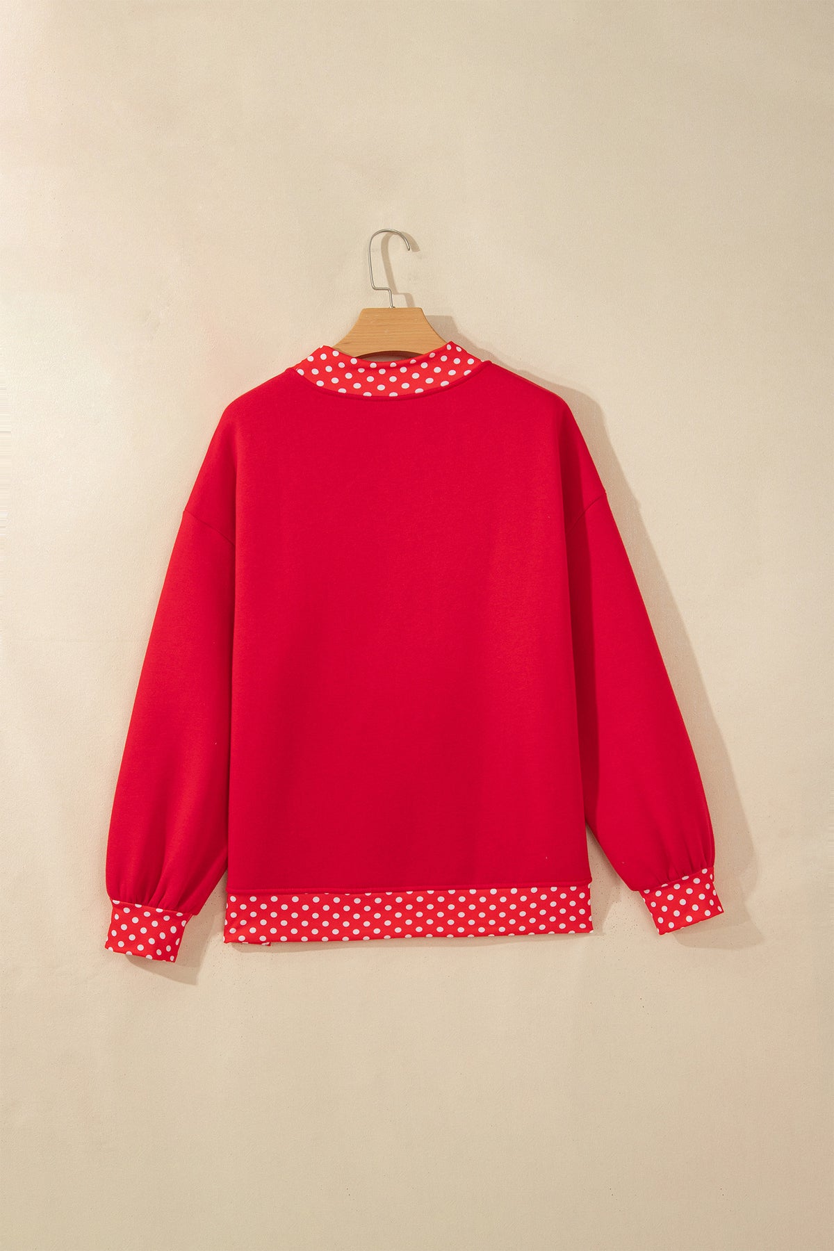 Grapefruit Orange Polka Dot Letter Print Contrast Trim Mock Neck Sweatshirt